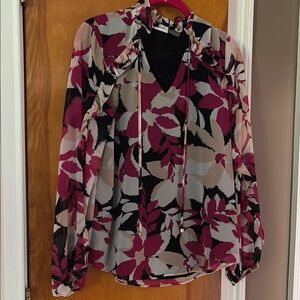 Calvin Klein Pink and Purple Graphic Long Sleeve Blouse